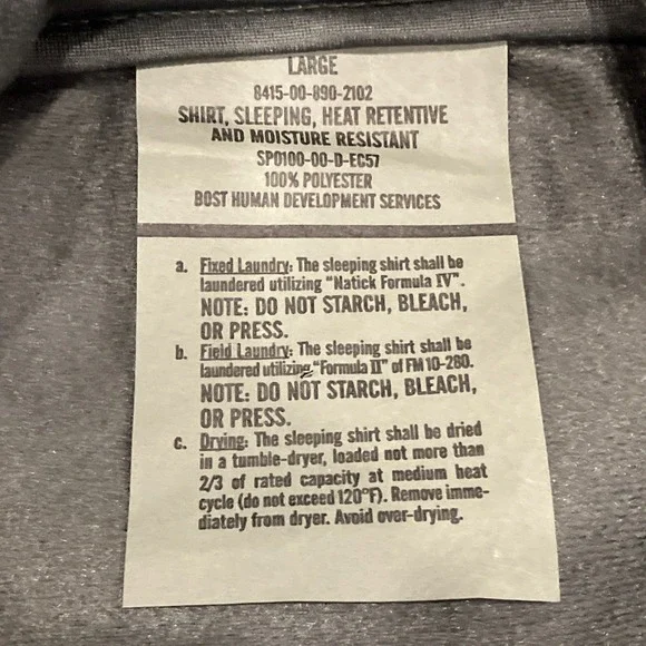 US Military Army Shirt Large Sleeping Heat Retentive Moisture Resistant OG Olive - Picture 5 of 11